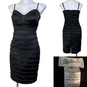 Oleg Cassini black bodycon dress spaghetti strap size 6 style 20612